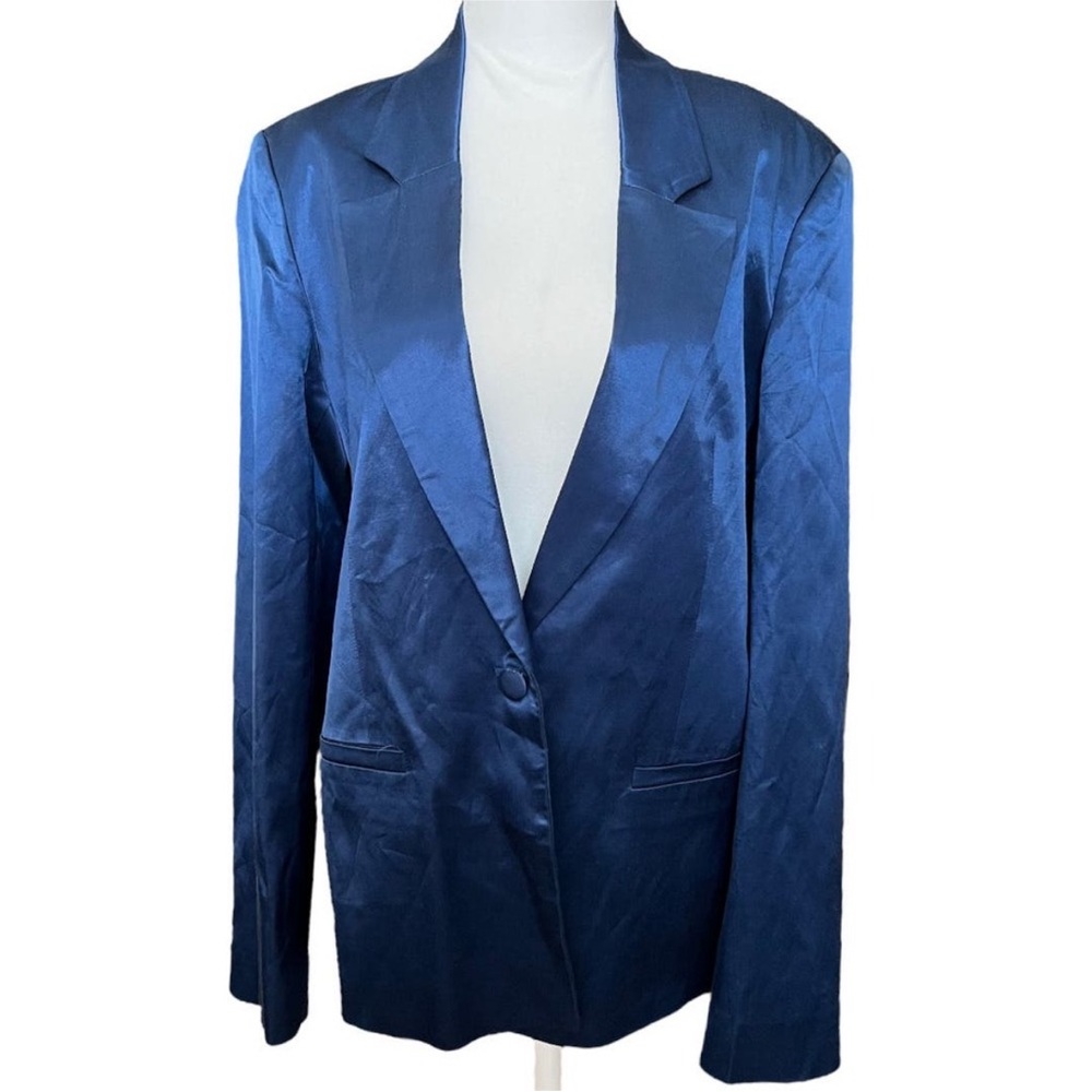 STAUD Shiny Royal Blue Satin Blazer - Picture 10 of 12